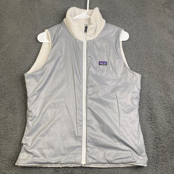 Patagonia Womens Vest large Beige Gray Los Lobos Reversible 25205 FA13 - Picture 1 of 12
